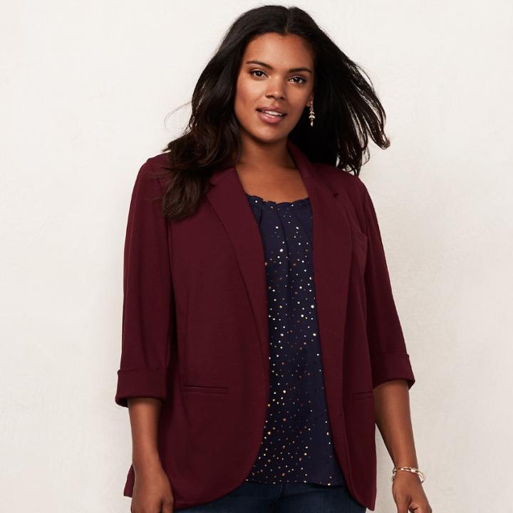 Plus Size Lc Lauren Conrad Ponte Open-front Blazer, Women's, Size: 1xl, Red