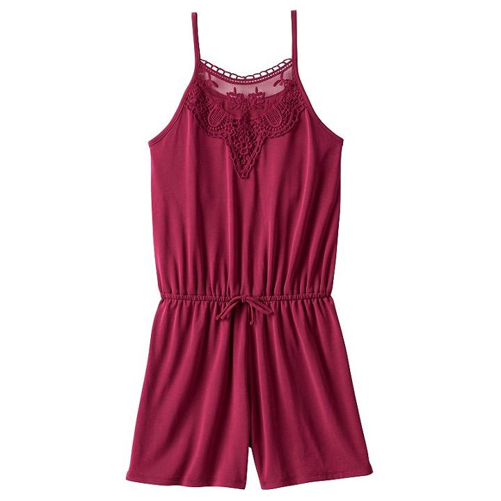 Girls 7-16 Mudd&reg; Crochet Solid Romper, Girl's, Size: L(14), Red
