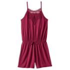 Girls 7-16 Mudd&reg; Crochet Solid Romper, Girl's, Size: L(14), Red