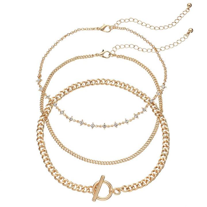 Mudd&reg; Chain, Simlated Crystal Station & Toggle Choker Necklace Set, Women's, Gold