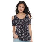 Juniors' Love, Fire Cold Shoulder V-neck Tee, Girl's, Size: Xl, Dark Blue