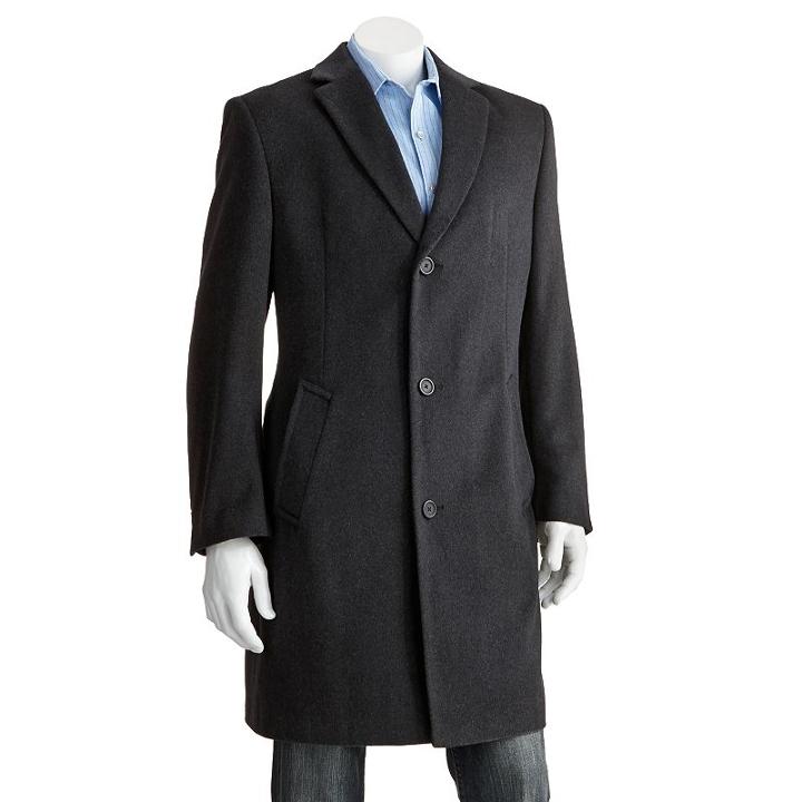 Men's Jean-paul Germain Classic-fit 38-in. Wool-blend Top Coat, Size: 54 Reg, Black