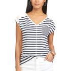 Women's Chaps Striped Pocket Tee, Size: Small, Blue