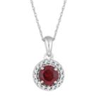 10k White Gold Garnet & 1/10 Carat T.w. Diamond Halo Pendant Necklace, Women's, Size: 18, Red