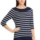 Women's Chaps Striped Lace-trim Sweater, Size: Small, Blue (navy)