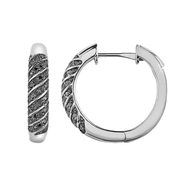 Sterling Silver 1/2 Carat T.w. Black Diamond Striped Hoop Earrings, Women's