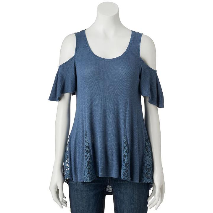 Juniors' Pink Republic Cold Shoulder Lace Swing Top, Girl's, Size: Small, Med Blue