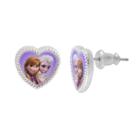 Disney's Frozen Anna & Elsa Silver-plated Heart Stud Earrings, Women's, Grey
