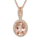 14k Rose Gold Over Silver Simulated Morganite & Lab-created White Sapphire Oval Halo Pendant, Women's, Size: 18, Pink
