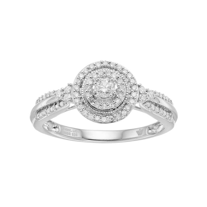 Hallmark Sterling Silver 1/3 Carat T.w. Diamond Halo Ring, Women's, Size: 8, White