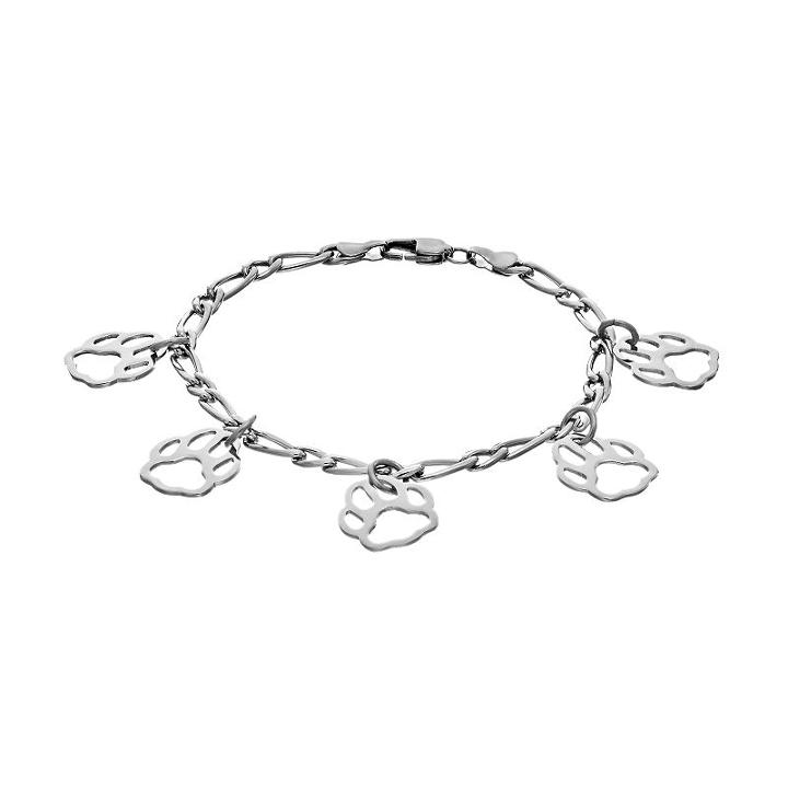 Steel City Stainless Steel Paw Print Charm Bracelet, Women's, Size: 7.5