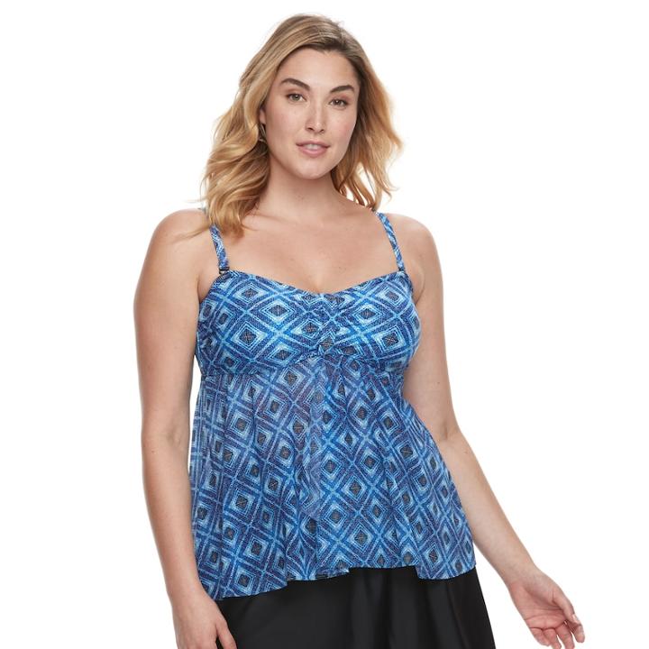 Plus Size Croft & Barrow&reg; Mesh Flyaway Tankini Top, Women's, Size: 22 W, Med Blue