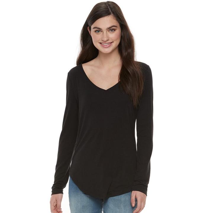Juniors' So&reg; Long Sleeve V-neck Tee, Teens, Size: Large, Black