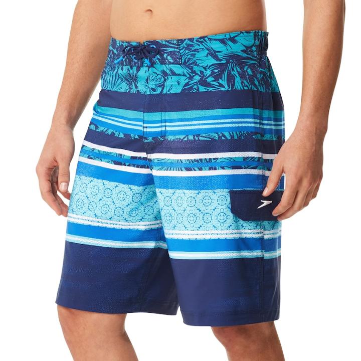 Men's Speedo Assemble Stripe E-board Swim Trunks, Size: Xxl, Med Green