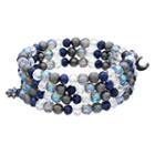 Blue Crescent & Starburst Charm Beaded Coil Bracelet, Women's