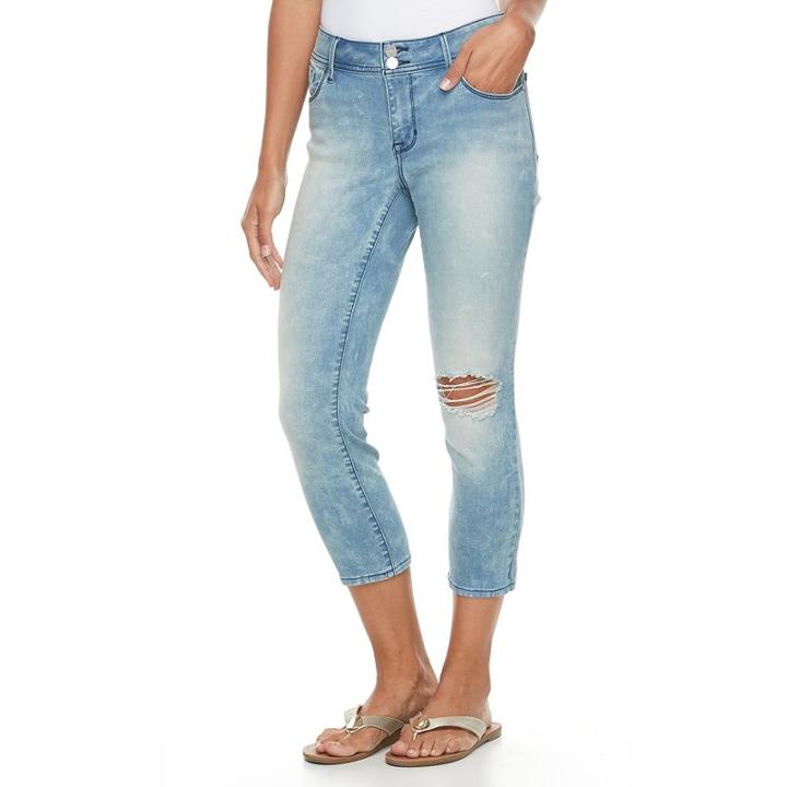 Petite Apt. 9&reg; Distressed Straight-leg Crop Jeans, Women's, Size: 14 Petite, Blue Other