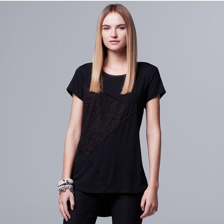 Women's Simply Vera Vera Wang Spliced Jacquard Tee, Size: Small, Black