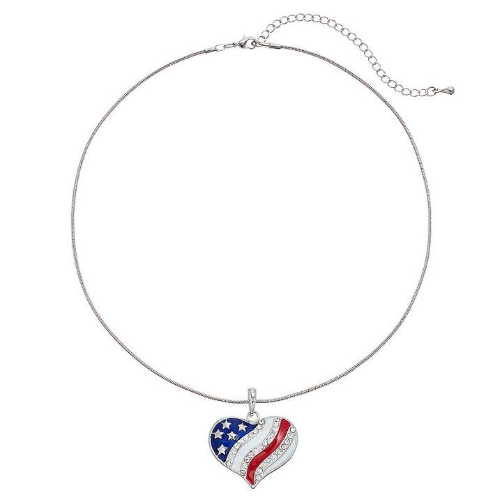 American Flag Heart Pendant Necklace, Women's, Multicolor