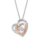 Floating Diamonluxe 9/10 Carat T.w. Simulated Diamond Two Tone Sterling Silver Double Heart Pendant Necklace, Women's, White