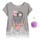 Plus Size Girls 7-16 Self Esteem Lace Trim Graphic Tee With Pom Keychain, Size: Xl Plus, Grey