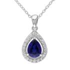 Lab-created Blue Sapphire & Lab-created White Sapphire Sterling Silver Teardrop Halo Pendant Necklace, Women's, Size: 18
