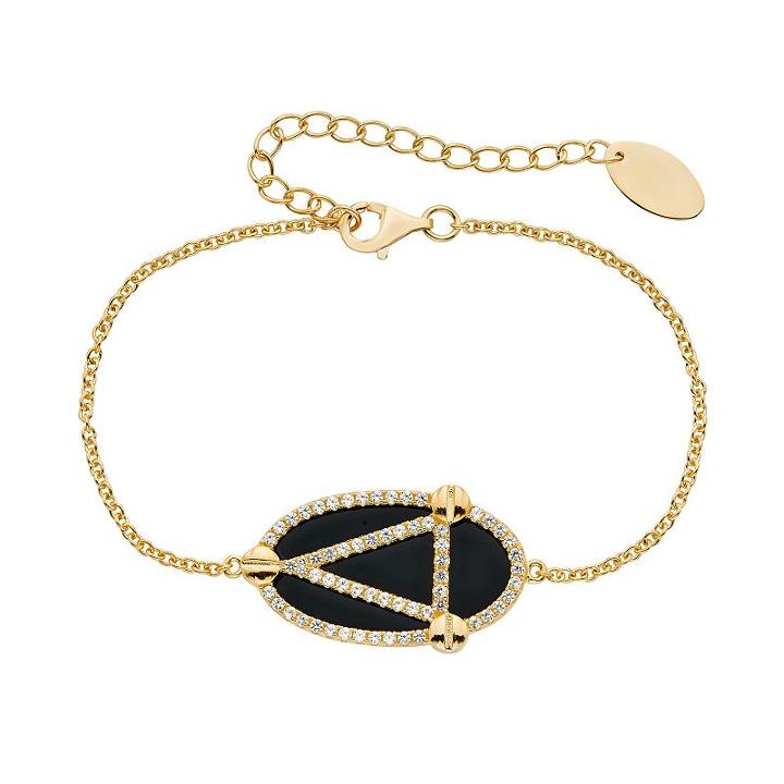Onyx & Lab-created White Sapphire 14k Gold Over Silver Oval Link Bracelet, Women's, Size: 6.5, Black