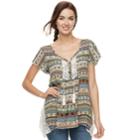 Women's World Unity Flutter Henley Top, Size: Large, Orange