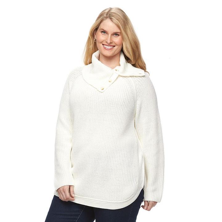 Plus Size Croft & Barrow&reg; Striped Cowlneck Sweater, Women's, Size: 1xl, White