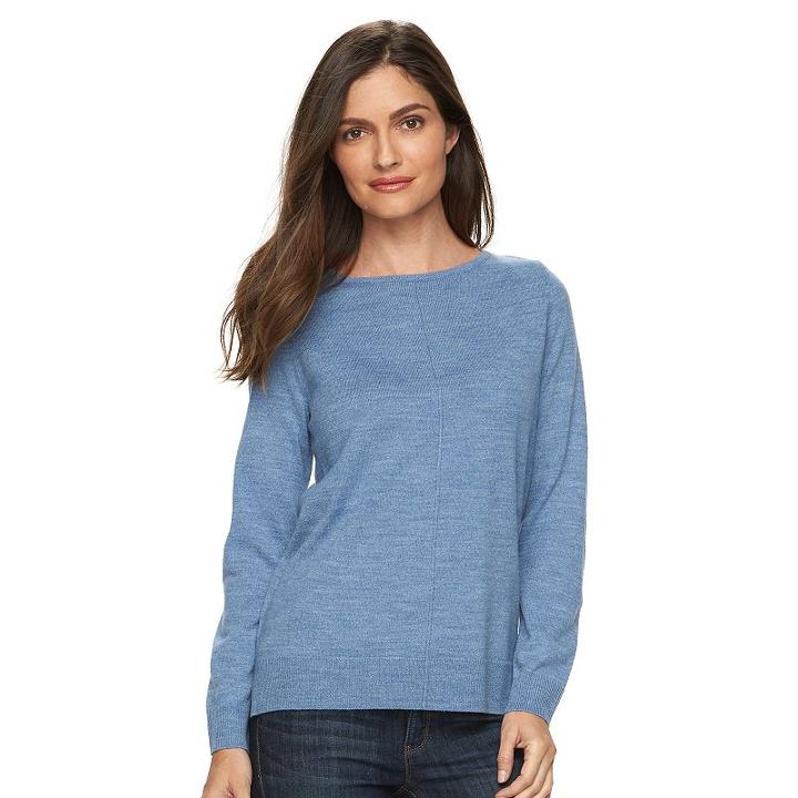 Women's Croft & Barrow&reg; Cozy Solid Ballet Neck Sweater, Size: Large, Med Blue