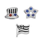 Blue La Rue Crystal Silver-plated Star, Uncle Sam Hat & American Flag Charm Set, Women's, Silver