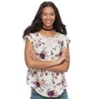 Juniors' Rewind Floral Flutter Sleeve Top, Teens, Size: Large, Natural
