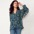 Women's Lc Lauren Conrad Printed Ruffle Sleeve Blouse, Size: Small, Dark Blue