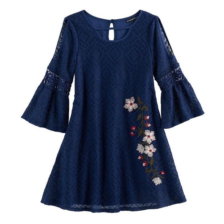 Girls 7-16 My Michelle Floral Embroidered Cold Shoulder Dress, Size: Medium (12), Blue