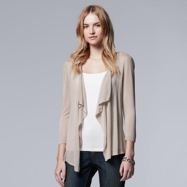 Women's Simply Vera Vera Wang Pointelle Flyaway Cardigan, Size: Large, Silver