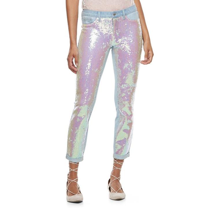 Juniors' Candie's&reg; Sequin Skinny Jeans, Teens, Size: 5, Med Blue