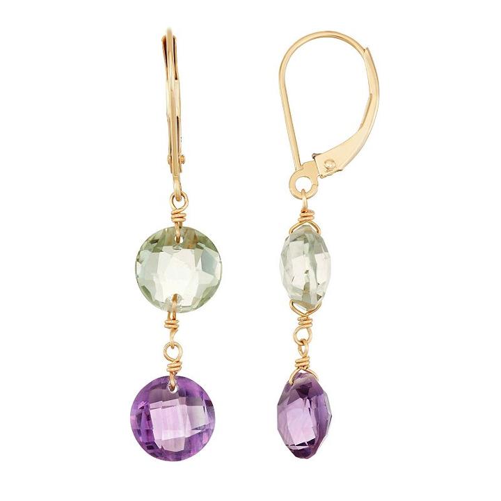14k Gold Amethyst & Green Quartz Drop Earrings, Women's, Multicolor
