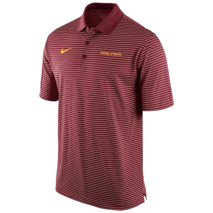 Men's Nike Iowa State Cyclones Striped Stadium Dri-fit Performance Polo, Size: Small, Dark Red