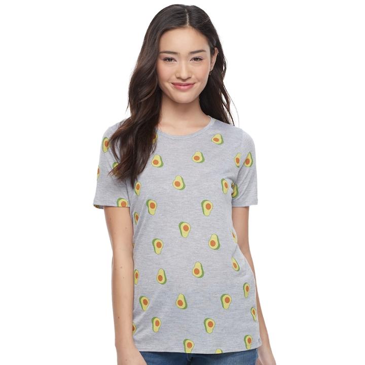 Juniors' Avocado Print Short Sleeve Graphic Tee, Teens, Size: Large, Grey
