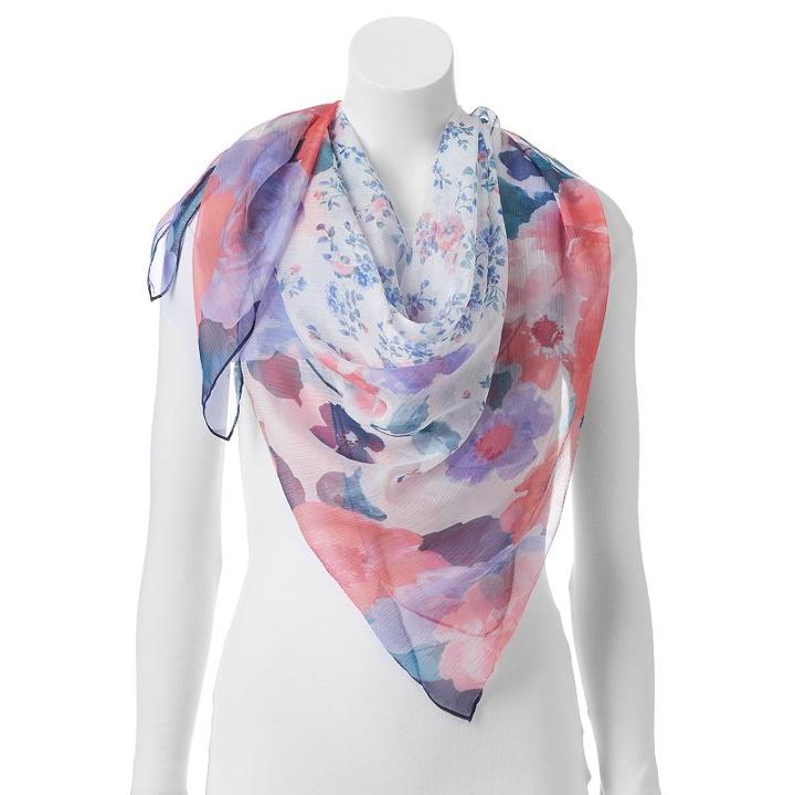 Apt. 9&reg; Watercolor Floral Square Scarf, Women's, Light Blue