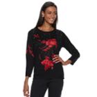Women's Cathy Daniels Embellished Floral Sweater, Size: Small, Black Red Floral