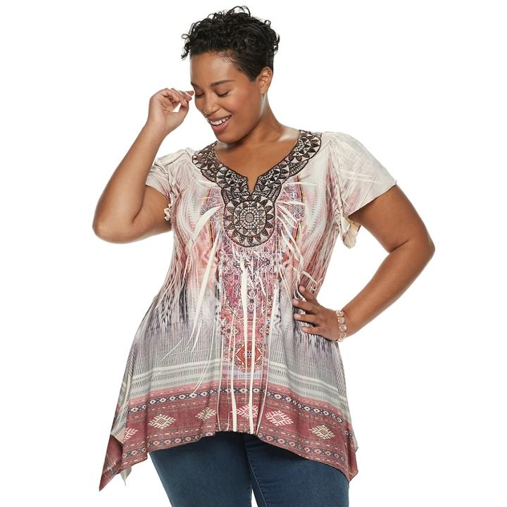 Plus Size World Unity Medallion Sharkbite Top, Women's, Size: 2xl, Pink