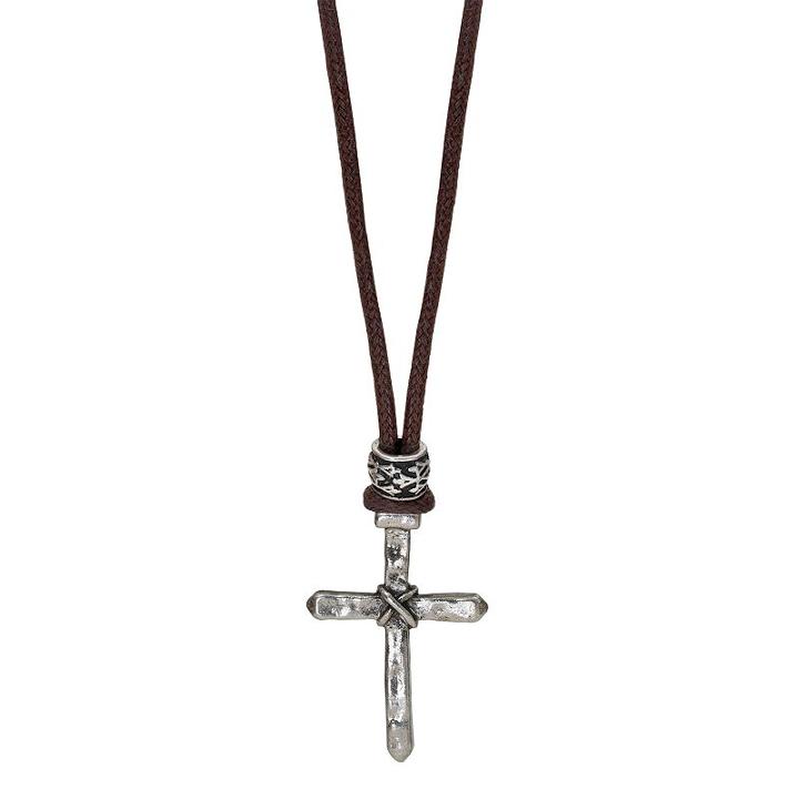 Men's Brown Cord Cross Necklace, Size: 24, Black