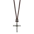 Men's Brown Cord Cross Necklace, Size: 24, Black