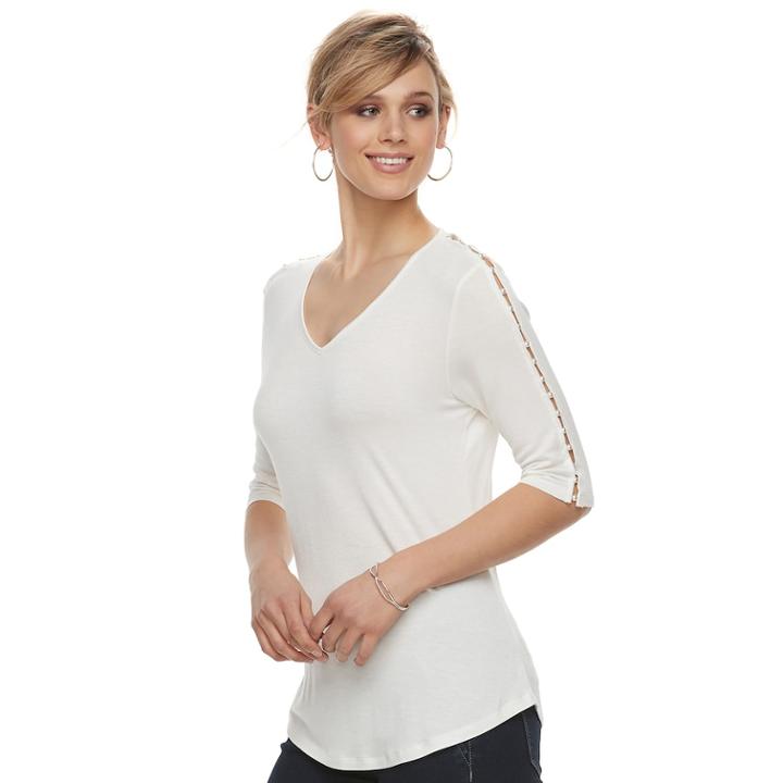 Women's Apt. 9&reg; Beaded Sleeve Tee, Size: Small, Natural