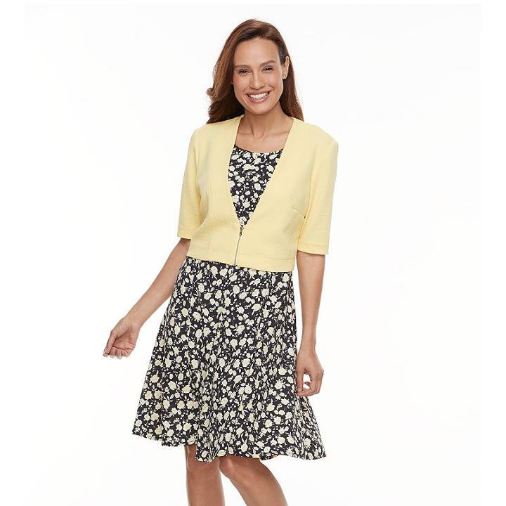 Women's Perceptions Printed A-line Dress & Cardigan Set, Size: 12, Ovrfl Oth