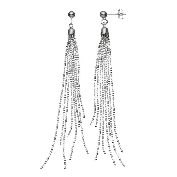 Sterling Silver Beaded Fringe Drop Earrings, Women's, Grey