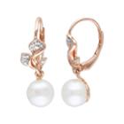 Stella Grace Freshwater Cultured Pearl And 1/10 Carat T.w. Diamond 18k Rose Gold Over Silver Drop Earrings, Women's, White
