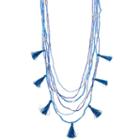 Blue Seed Bead & Tassel Long Layered Necklace, Women's