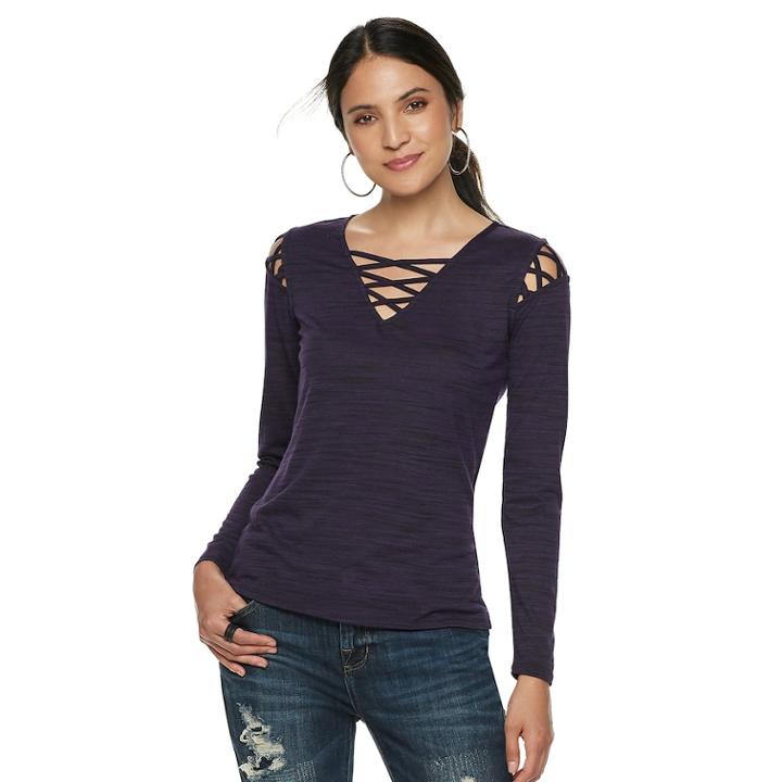 Women's Rock & Republic&reg; Lattice-shoulder Tee, Size: Xxl, Drk Purple