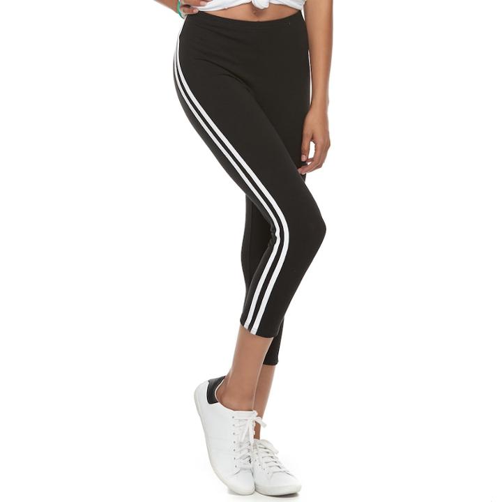 Juniors' So&reg; Stripe Side Capri Leggings, Teens, Size: Large, Black